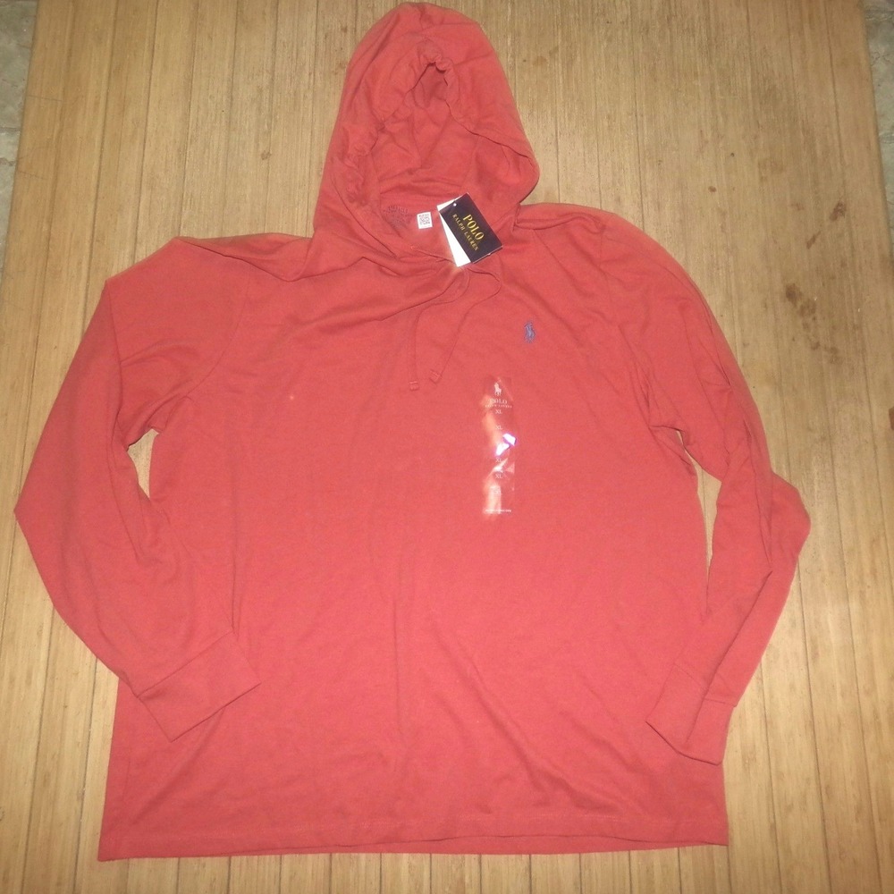 Polo Ralph Lauren Mens Red Hooded Long Sleeve T-Shirt Pony Logo XL NWT